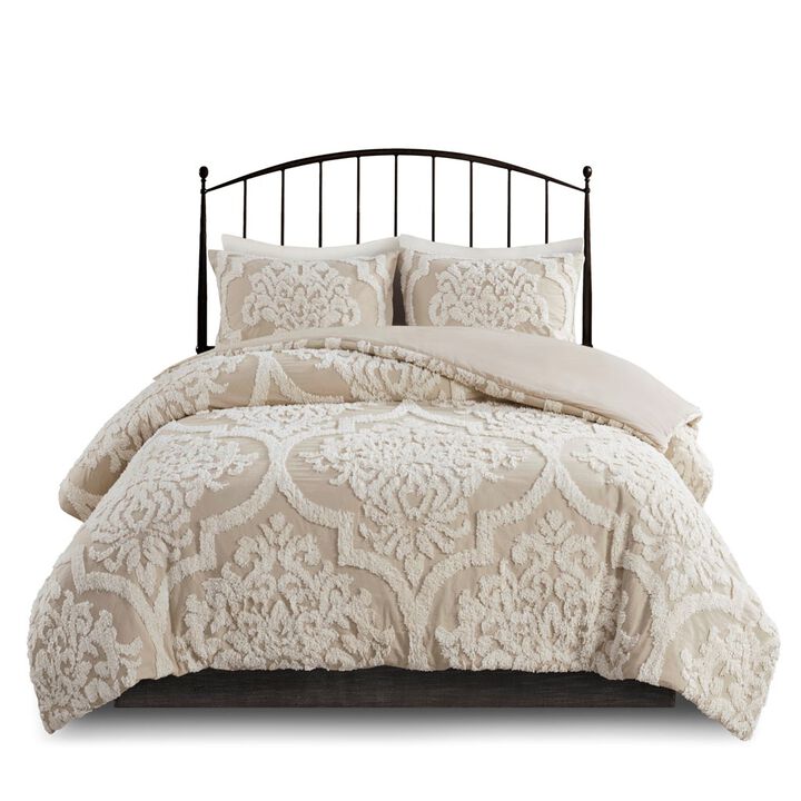 Gracie Mills Fitzpatrick 3 piece Tufted Cotton Chenille Damask Duvet Cover Set