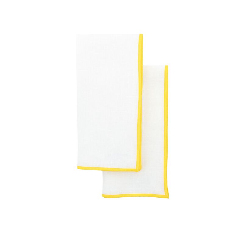 Linen Napkins With Yellow Stitch Edges, Set of 4