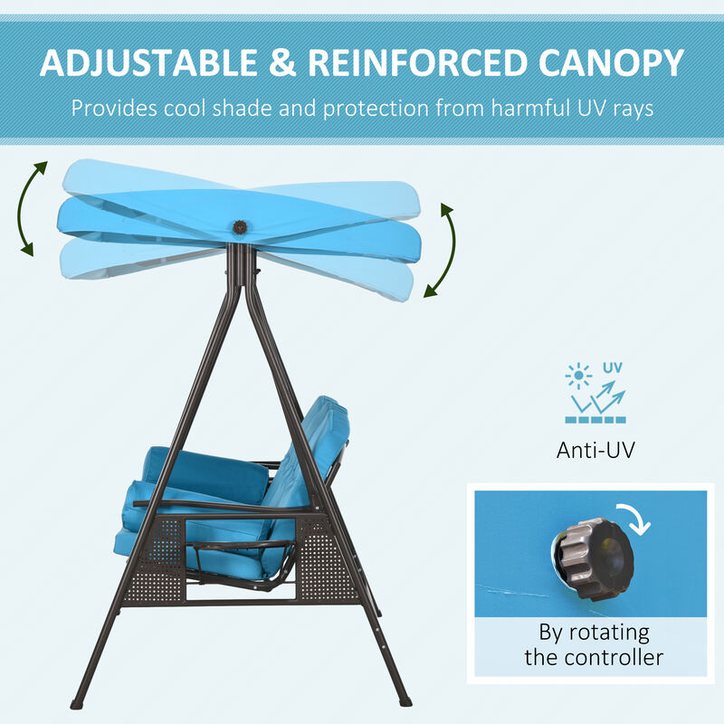3-Person Outdoor Canopy Patio Cushioned Bench Patio Glider Swing Seat, Blue