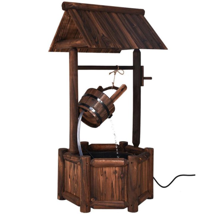 Hivvago Garden Rustic Wishing Well Wooden Water Fountain with Pump