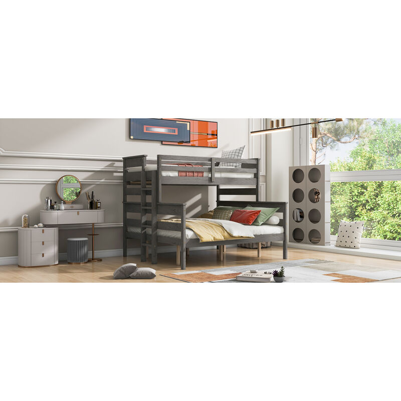 Wood Twin XL Over Queen Bunk Bed With Ladder
