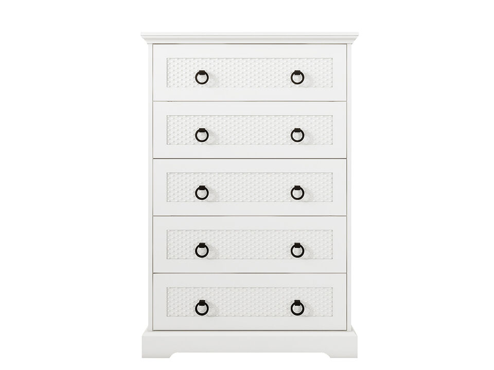Wood Dresser with 5 Drawers, Modern Dresser Chest of Drawers with Black Handles for Clothes, Tall Dressers Chests of Drawers for Bedroom Living Room Hallway White