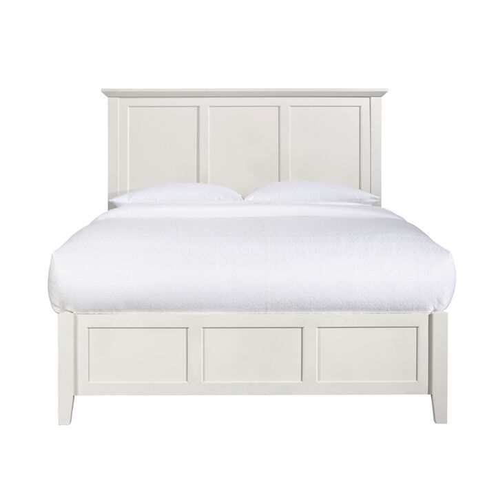 Neo California King Bed, Panel Design Farmhouse Wood Frame, Slats, White - Benzara