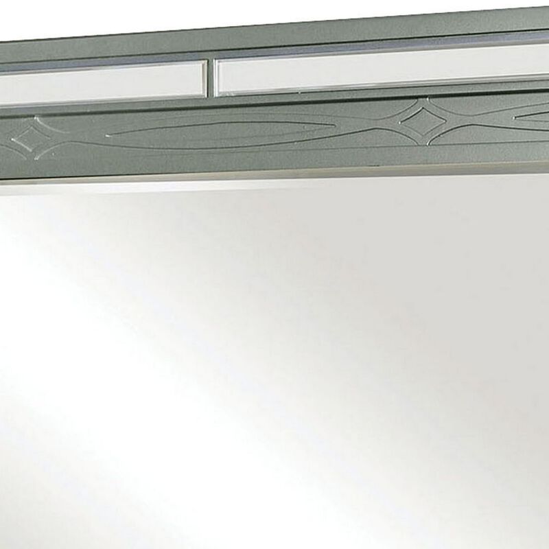 Mirror with LED and Mirrored Trim Accent, Silver-Benzara