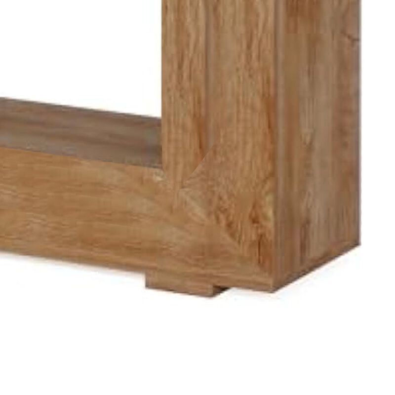 Evan Console Table, 47 Inch Rectangular Top, Rustic Brown, Open Shelf - Benzara