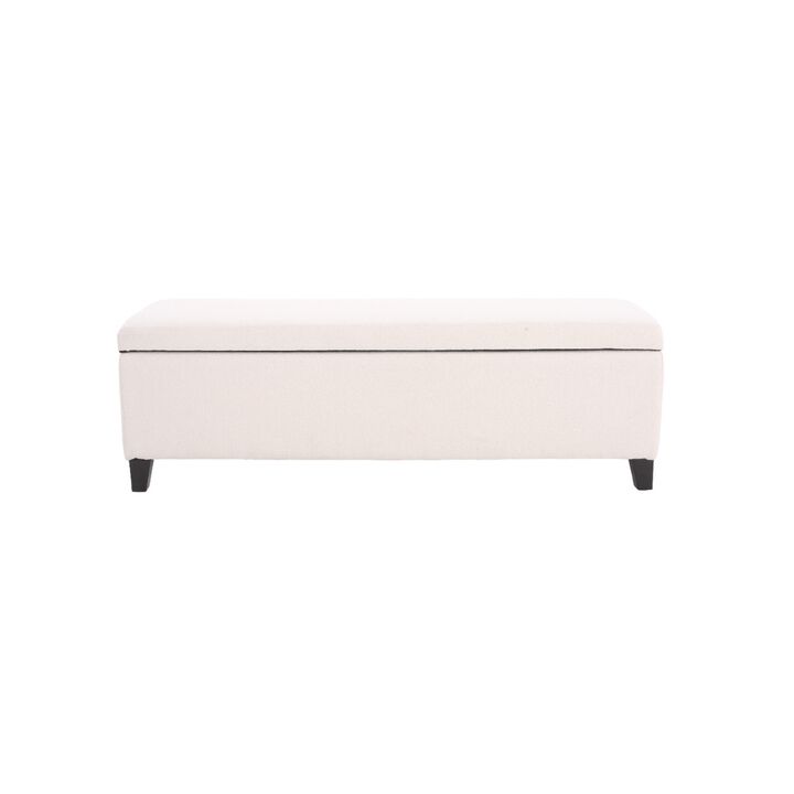 Elias Ottoman Bench with Storage, 51 Inch Rectangular, White Fabric -Benzara