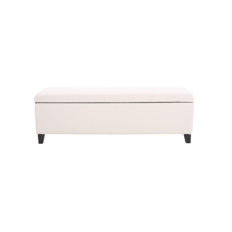 Elias Ottoman Bench with Storage, 51 Inch Rectangular, White Fabric -Benzara