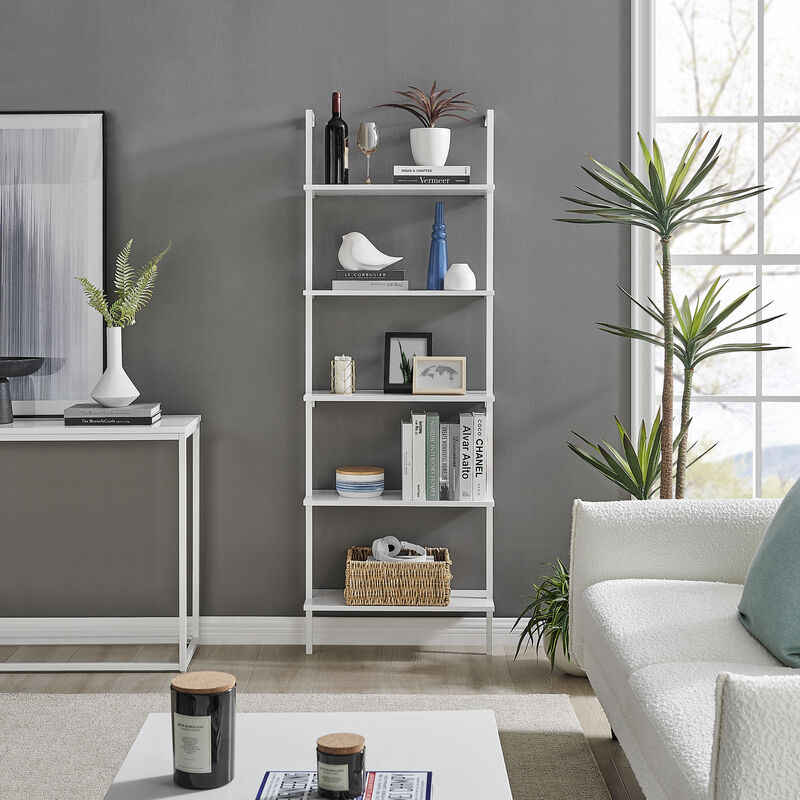 Everett 5-Tier Open Display Stand Wall Mount Modern Metal Frame Ladder Shelf