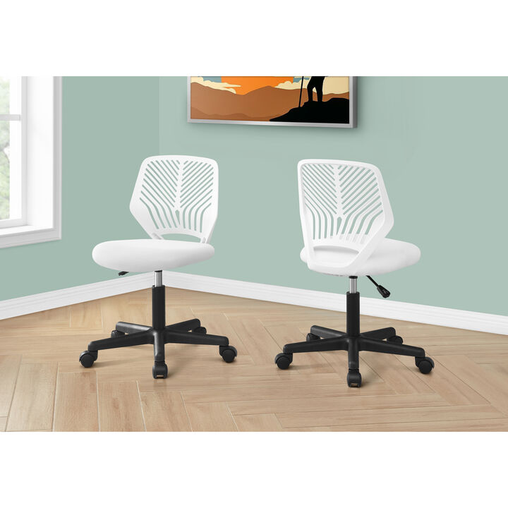Monarch Specialties I 7338 Office Chair, Adjustable Height, Swivel, Ergonomic, Computer Desk, Work, Juvenile, Metal, Fabric, White, Black, Contemporary, Modern