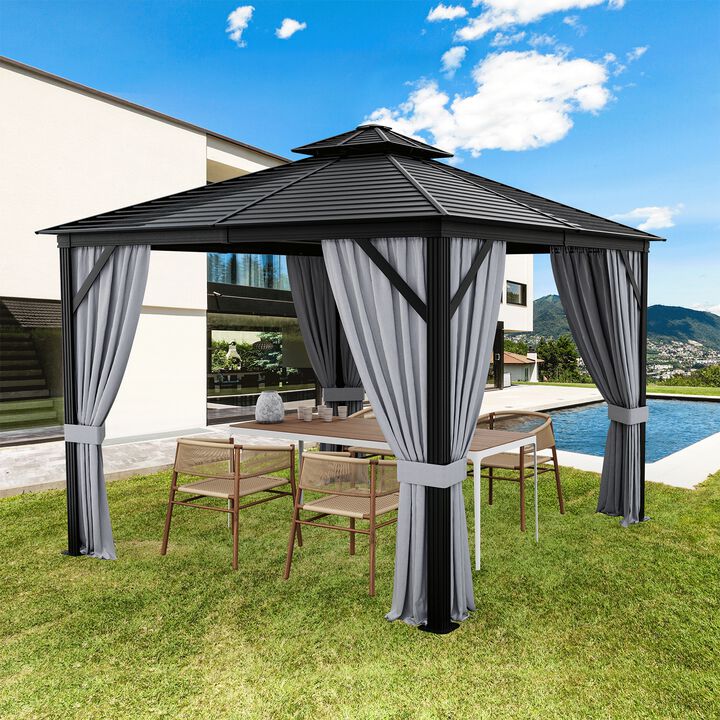10 x 10 Feet Double-Top Hardtop Gazebo with Galvanized Steel Roof for Outdoor Shade and Protection