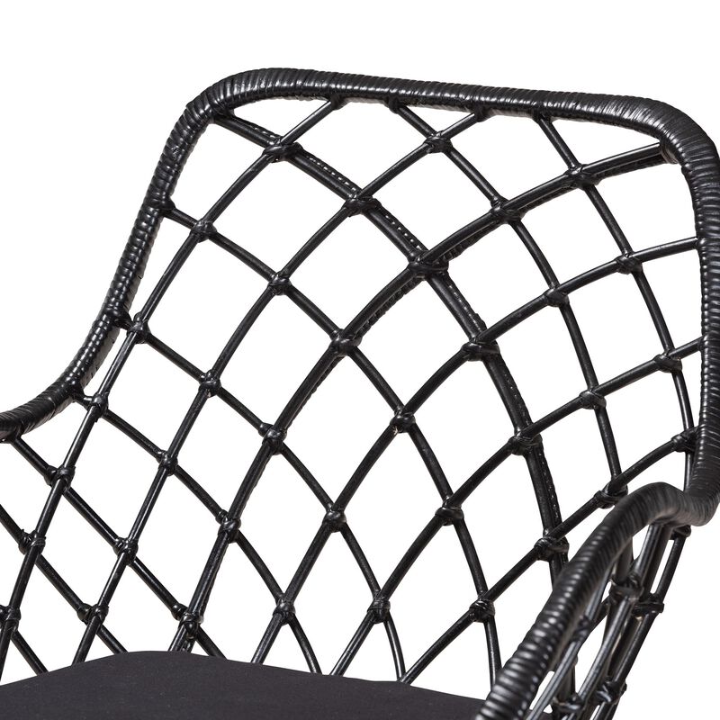 Bali & Pari Ballerina Modern Black Finished Rattan and Metal 2-Piece Dining Chair Set