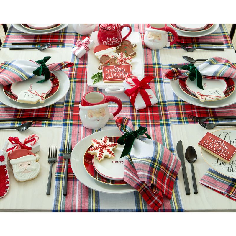Solino Home 100% Pure Linen Double Hemstitch Placemats 14 x 19 Inch Set of 4 | Windowpane