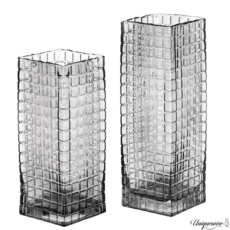 12-Inch Square Frosted Gray Glass Vase