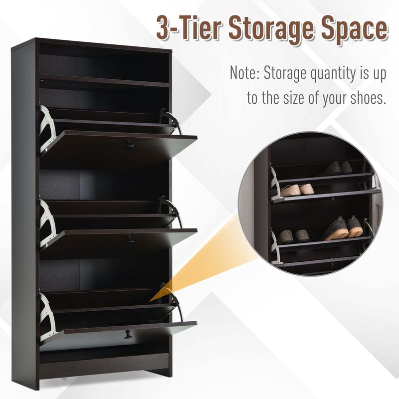 Espresso Shoe Storage: 3-Drawer Cabinet with Spacious Top Surface