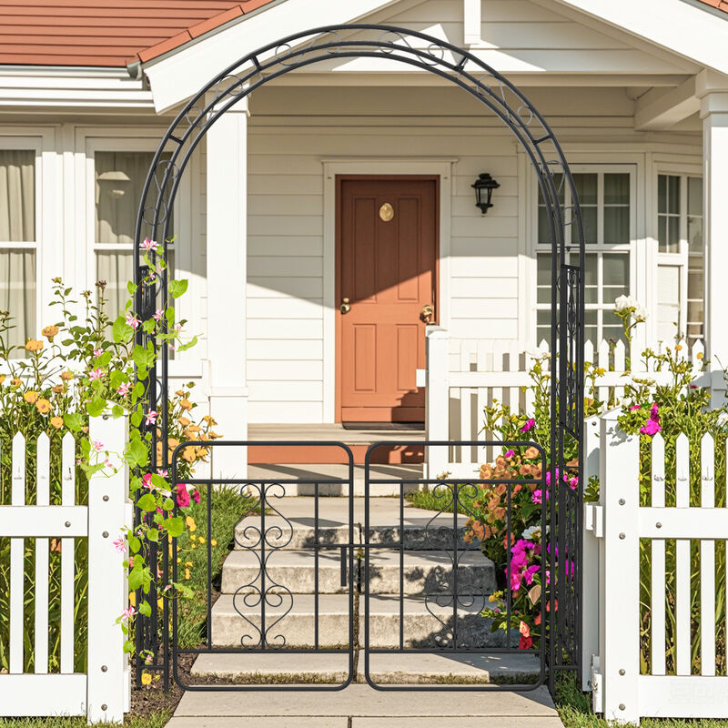 Garden Arbor with Gate with Multiple Side Crossbars and 4 Sharp Ground Stakes