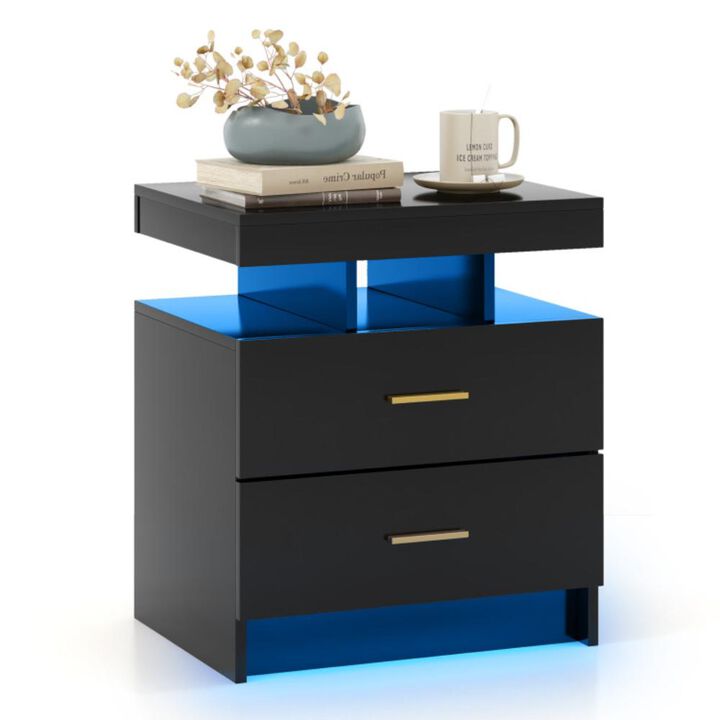 Hivvago LED Nightstand with 2 Storage Drawers for Bedroom-Black