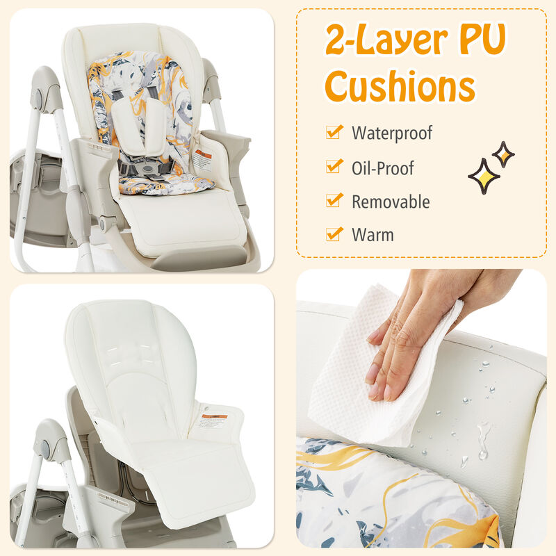 Multifunctional Folding Baby High Chair with Rolling Wheels and Adjustable Height