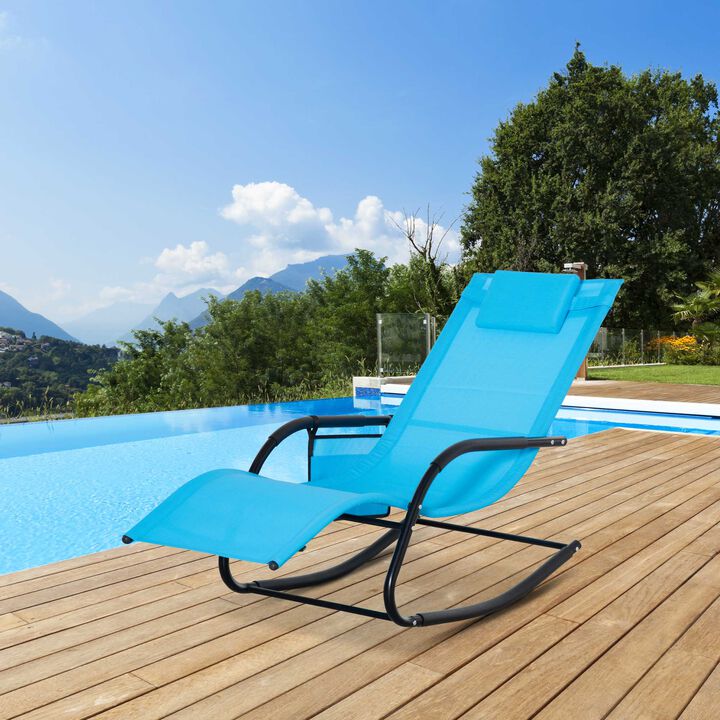 Blue Patio Comfort: Sling Rocking Chair with Detachable Pillow