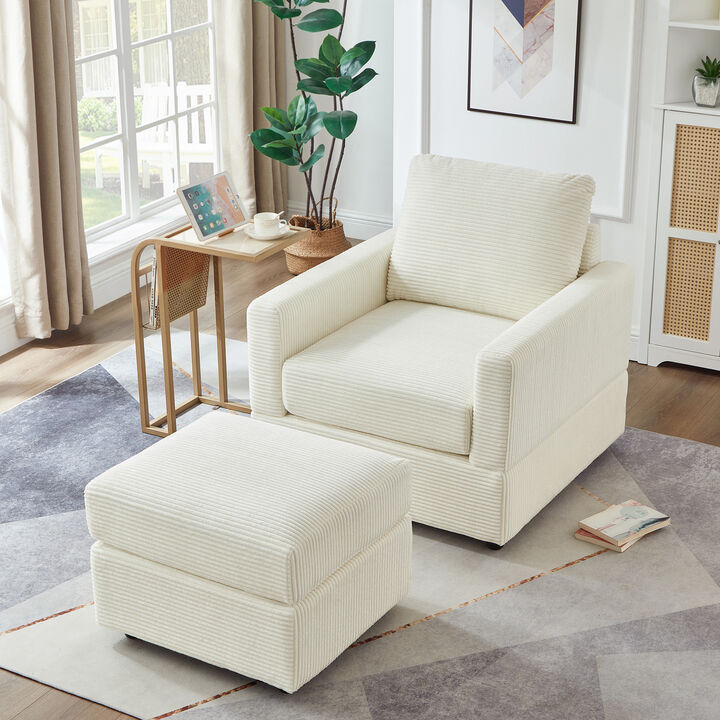 Merax Classic Corduroy Upholstered Accent Chair with Ottoman