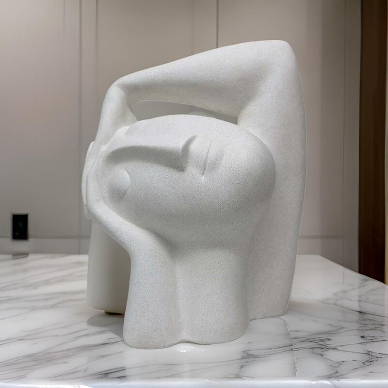 16 Inch Head Figurine Statuette, Contemporary Style White Resin Finish - Benzara