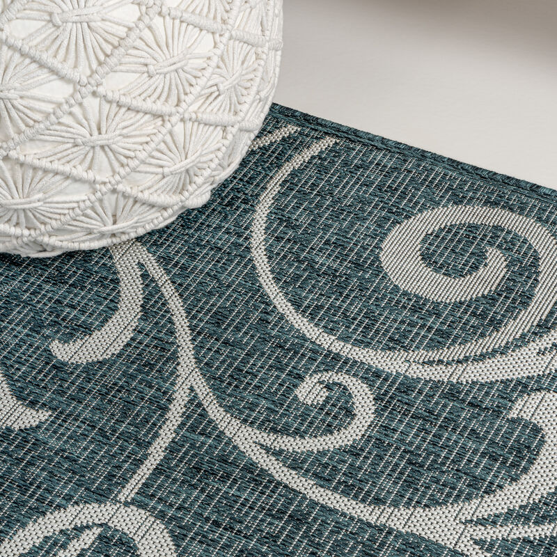 Maribel Traditional Classic All-Over Scroll Turquoise/Cream 8 ft. x 10 ft. Indoor/Outdoor Area Rug