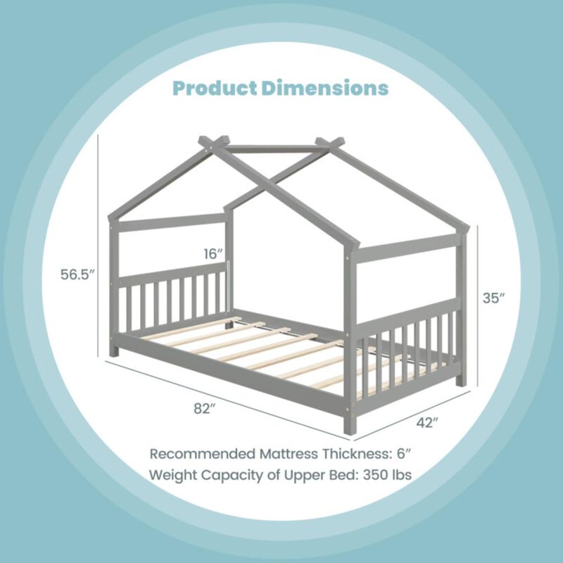Hivvago Twin Size Wooden House Bed with Roof