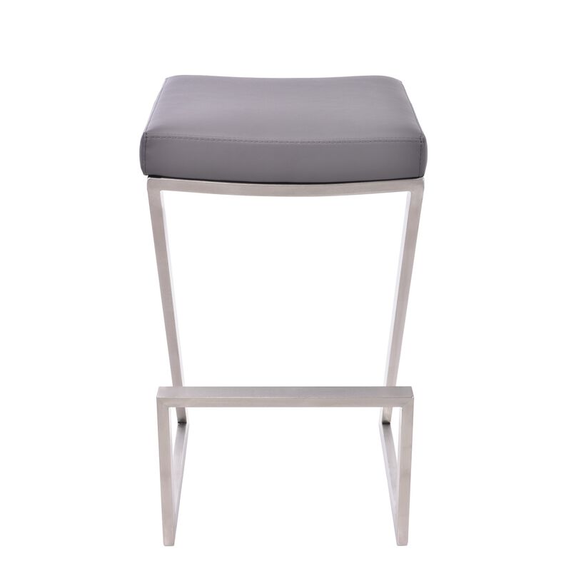 Z Shaped Metal Backless Barstool with Padded Seat, Silver and Gray-Benzara