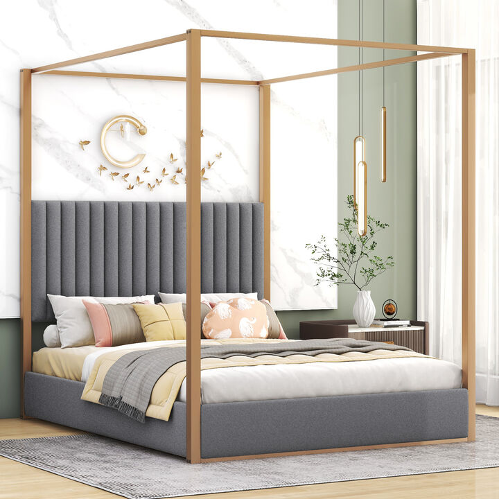 Merax Upholstery Canopy Platform Bed