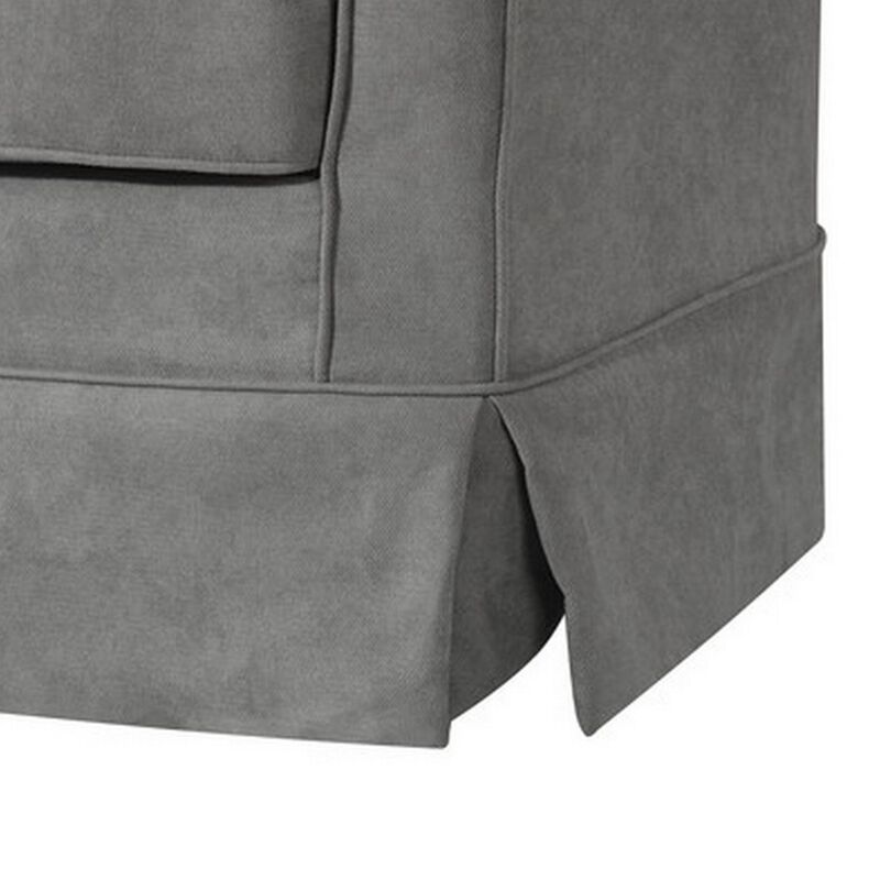 Lex 28 Inch Swivel Accent Chair, Light Gray Fabric, Curved Back, Skirted-Benzara