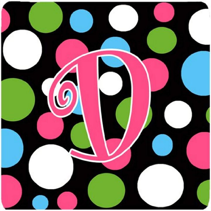 Caroline's Treasures CJ1038-DFC Monogram-Polkadots and Pink Foam Coasters (Set of 4), Initial Letter D, 3.5 H x 3.5 W, Multicolor