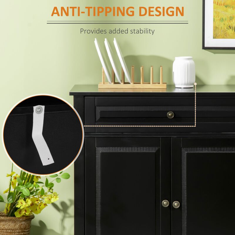 Black Living Room Cabinet: Modern Sideboard with Cupboards & Shelves