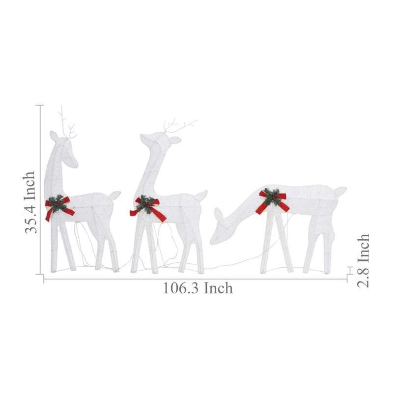 Outdoor 3 Reindeer Christmas Decoration, 90 Cool White LEDs, Steel - Benzara