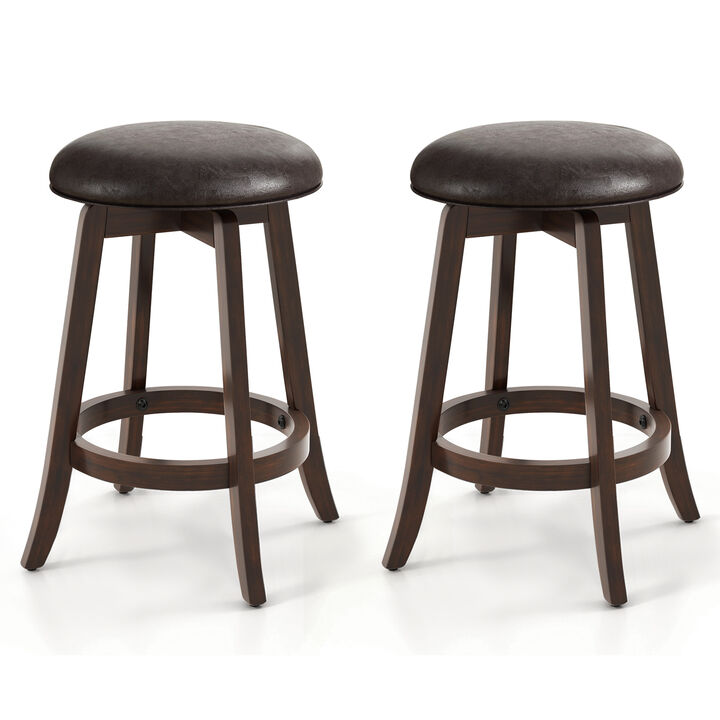Set of 2 Upholstered PU Leather Bar Stool with 360° Swivel Round Seat