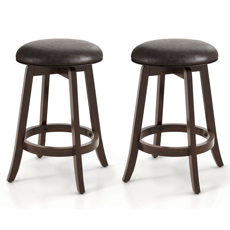 Set of 2 Upholstered PU Leather Bar Stool with 360° Swivel Round Seat