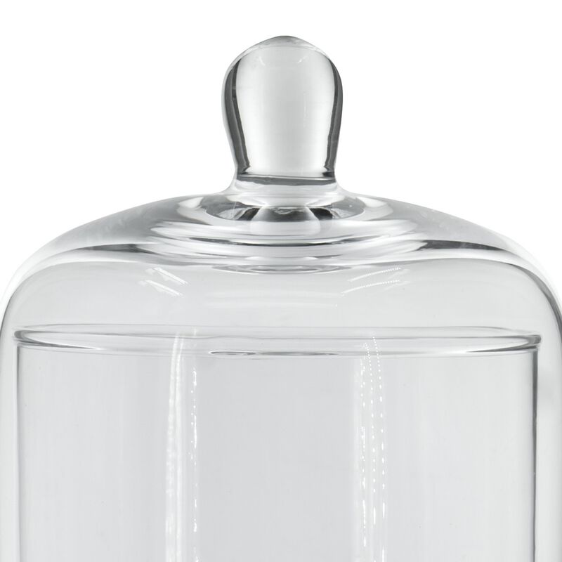 Set of 2 Large Glass Serving Platters with Dome and Finial Handle, Clear - Benzara