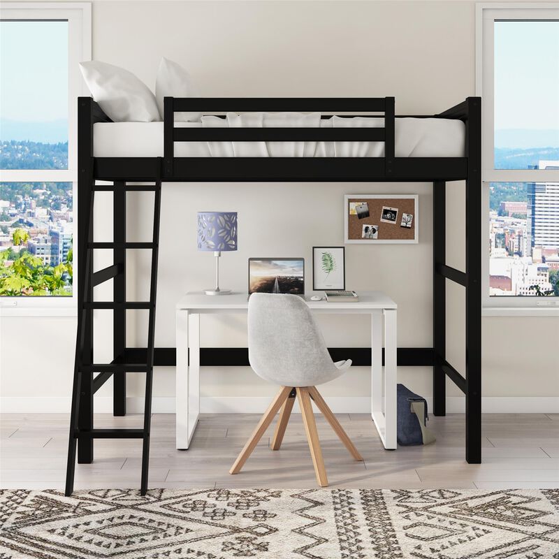 Atwater Living Rollins Twin Wooden Loft Bed with Ladder and Safety Railings