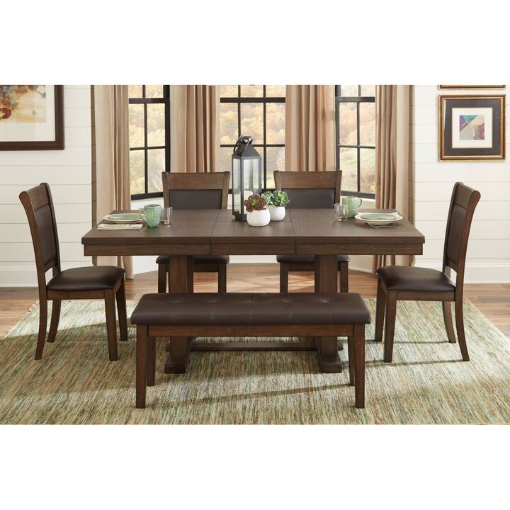Wooden Bench with Button-Tufted Seat in Rustic Brown Finish