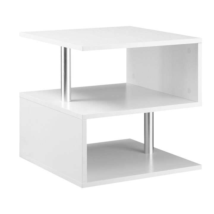 HOMCOM 20" Modern End Table, Accent Side Table, S-Shaped Coffee Table with Storage Shelf and Steel Poles, White