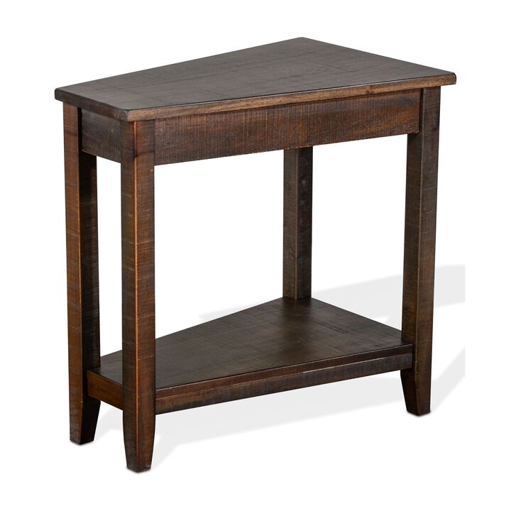 Flint Chairside Table with Shelf, 24 Inch Angled Dark Brown Mahogany - Benzara