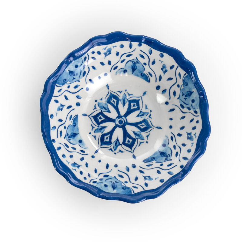 Elama Blue Garden 12 Piece Scalloped Lightweight Melamine Dinnerware Set in Blue