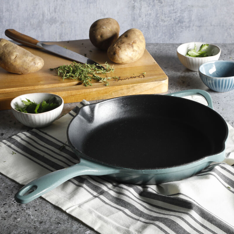 Cravings By Chrissy Teigen 11 Inch Round Enameled Cast Iron Skillet in Ombre Green