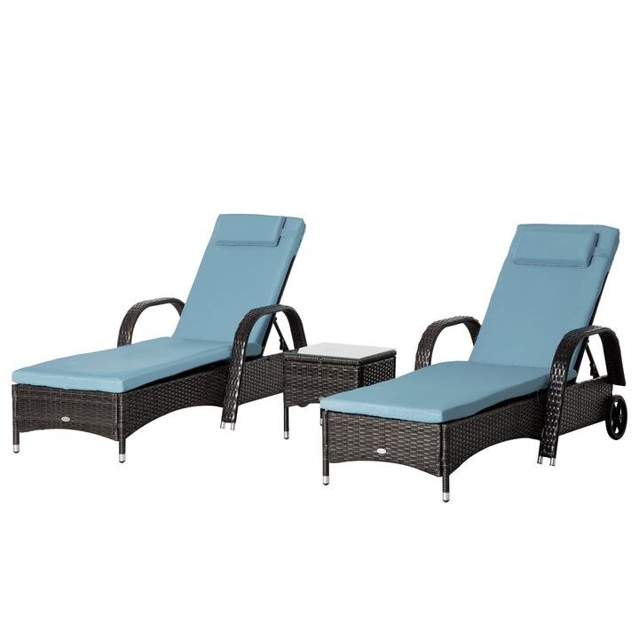Rattan Outdoor Set: 3PC Adjustable Lounger with Side Table