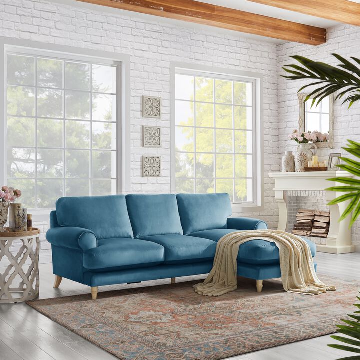 Rustic Manor Bridgette Velvet/Linen Chaise Sofa