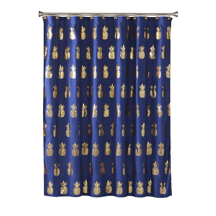 Saturday Knight Ltd Gilded Pineapple Printed Fabric Bath Shower Curtain - 72x72", Blue