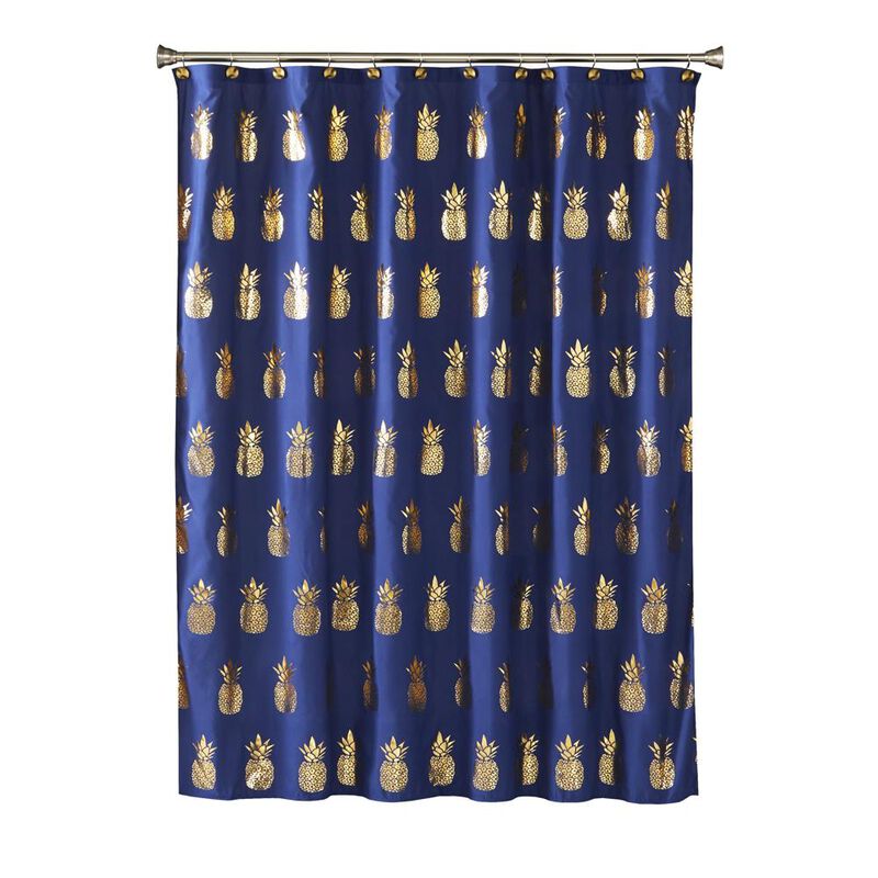 Saturday Knight Ltd Gilded Pineapple Printed Fabric Bath Shower Curtain - 72x72", Blue