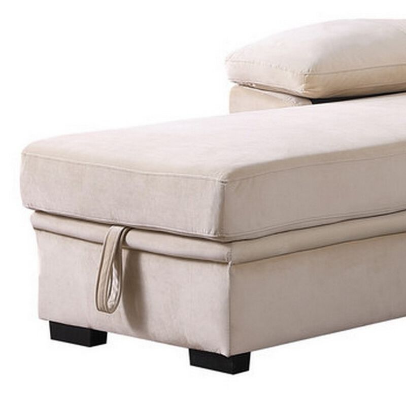 Exie 98 Inch 2 Piece Sectional Sofa, Pull Out Bed, Storage, Beige Velvet-Benzara