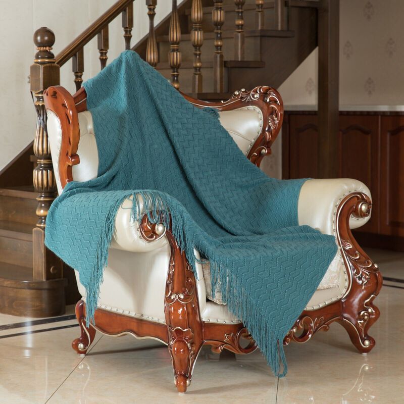 Decorative Chevron Pattern Knit Throw Blanket, 50x60 in, Made with Premium Yarns, Finished with Chic Fringe Details - Red, Lightweight, Breathable, Easy Care