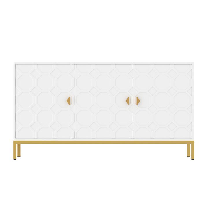 MONDAWE Freestanding Storage Cabinet 3 Door Honeycomb Pattern Accent Cabinet