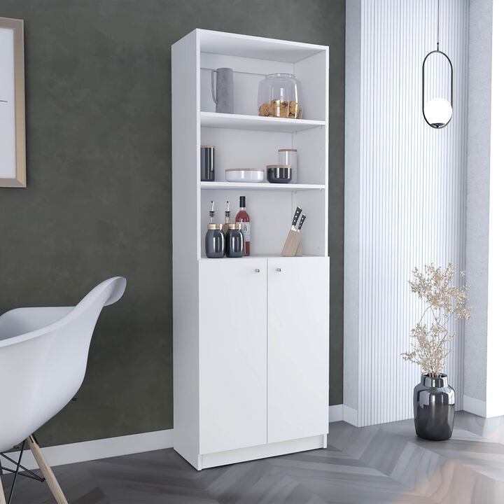 Home 2-Door Bookcase, Modern Storage Unit with Dual Doors and Multi-Tier Shelves -White