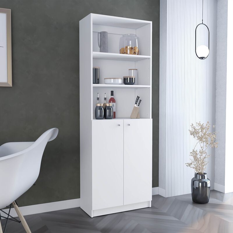 Home 2-Door Bookcase, Modern Storage Unit with Dual Doors and Multi-Tier Shelves -White